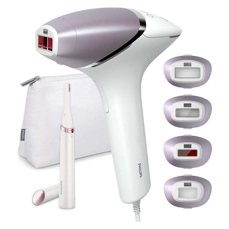 Philips Lumea Prestige Depiladora IPL, Tecnología Sense IQ, Luz Pulsada, con cable, 4 Cabezales Inteligentes (Cuerpo, Bikini, Axilas y Cara) y SmartSkin Sensor, incluye un Recortador Precisión