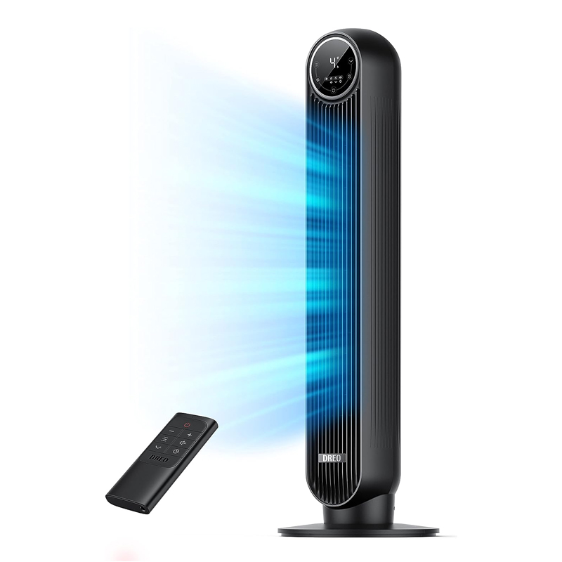 Dreo 36'' Nomad One Tower Fan with Remote, 24ft/s Velocity Quiet Cooling Fan, 90° Oscillating Fan with 4 Speeds, 4 Modes, 8H Timer, Bladeless Fan, Standing Floor Fans, Black, (DR-HTF007)