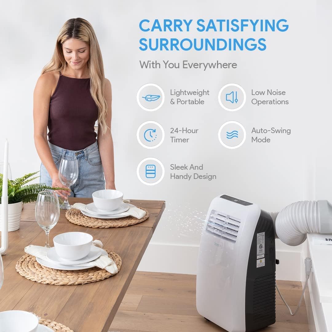 SereneLife Potente Aire Acondicionado portátil para habitación, 12,000 BTU, Blanco, 1