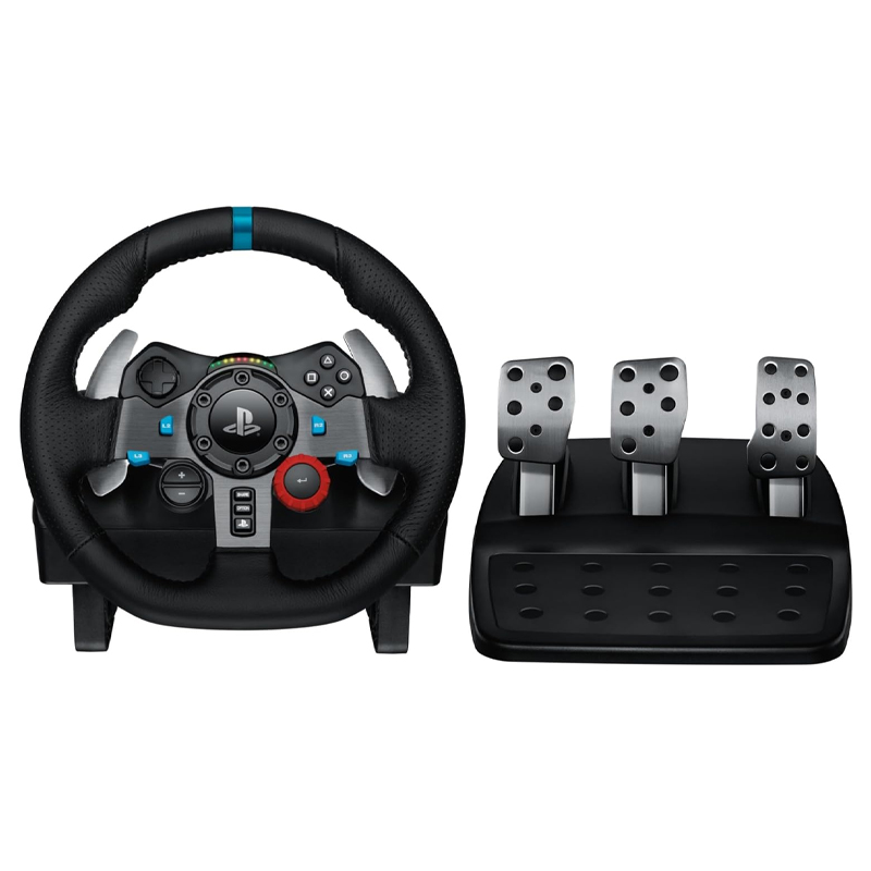 Logitech G29 Driving Force Volante de Carreras y Pedales, Force Feedback, Aluminio Anodizado, Palancas de cambio, Volante de Cuero, Pedales Ajustables, PS5, PS4, PS3, Xbox Series X|S, Xbox One y PC