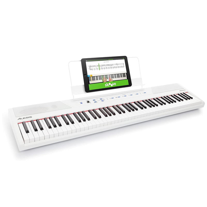 Alesis Recital - Piano Eléctrico digital con teclado de 88 Teclas Semi-contrapesadas full size, altavoces integrados y 5 voces premium