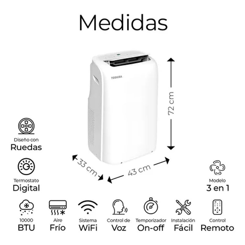 Toshiba Aire Acondicionado Portátil Wifi 10000 Btu Racpd1013