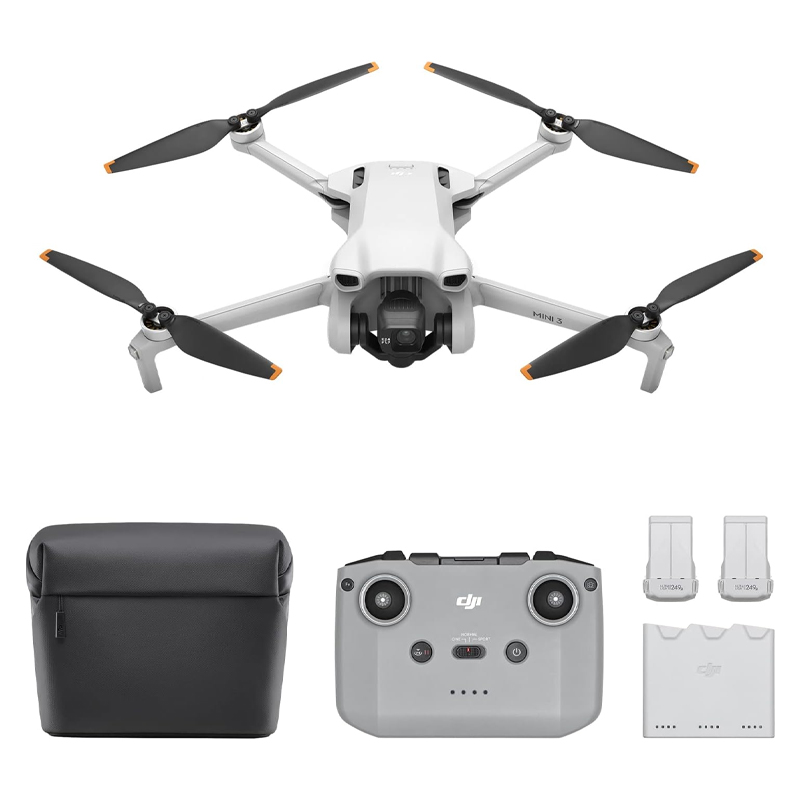 Pack DJI Mini 3 Vuela Más (DJI RC) – Dron Mini ligero con cámara, estabilizador 3x y vídeo 4K HDR, 3 baterías para 114 min de tiempo de vuelo, grabación vertical, transmisión de vídeo hasta 10 km