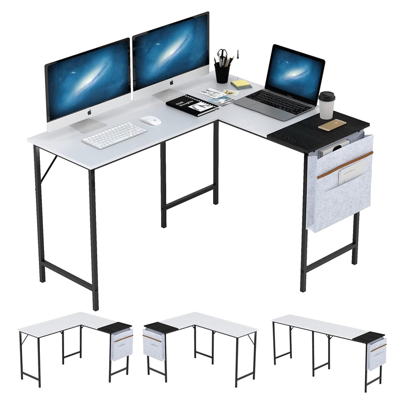 FurnitureR Escritorio en Forma de L, Escritorio de Esquina para Ordenador, Mesa de PC, Escritorio de Escritura, Estación de Trabajo de Oficina en Casa con Bolsa de Almacenamiento Marrón