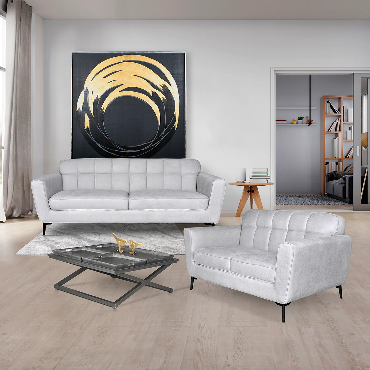 Sala Celine Sofá y Love Seat - Boston Silver