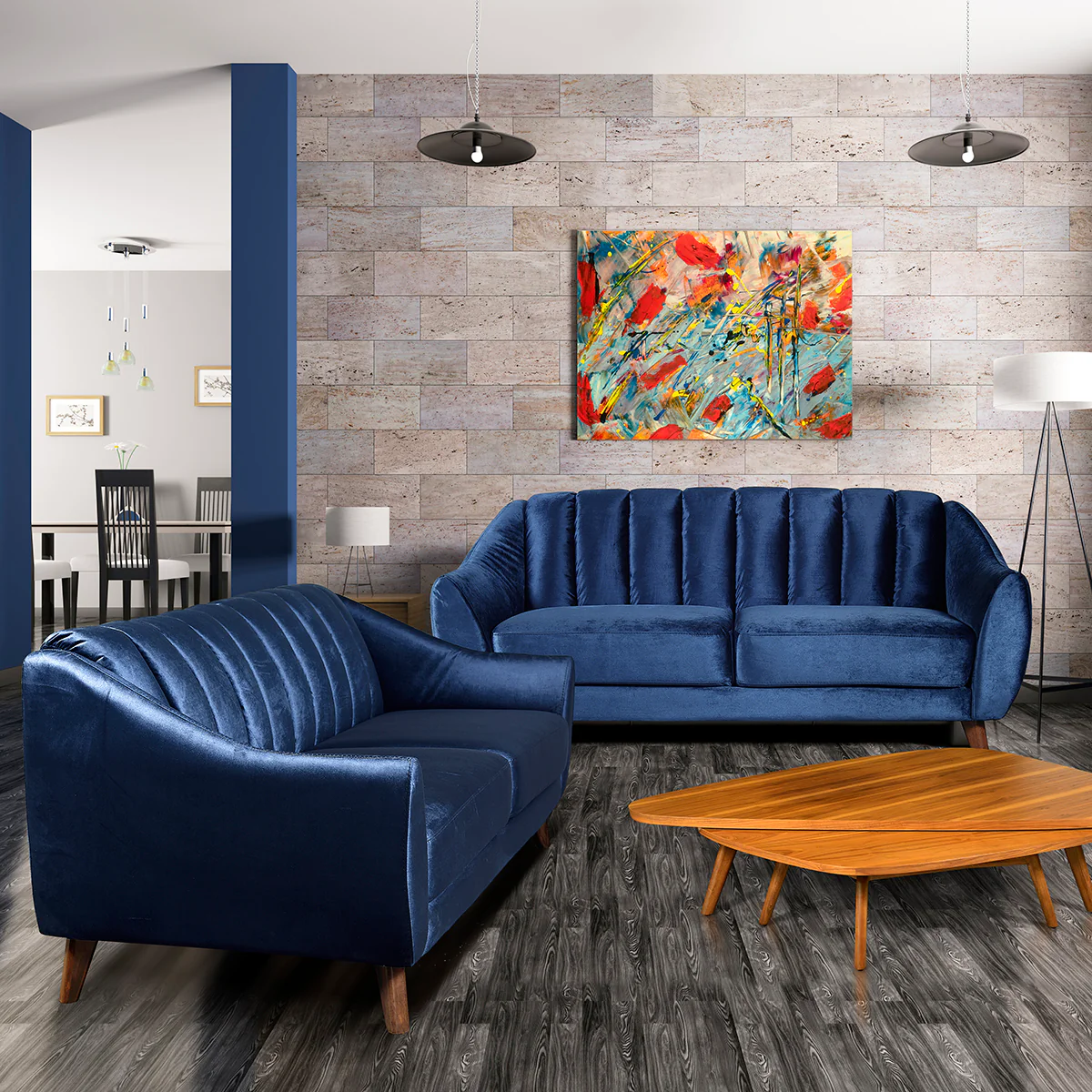 Sala Nicolai Sofá y Love Seat en Italian Velvet Midnight