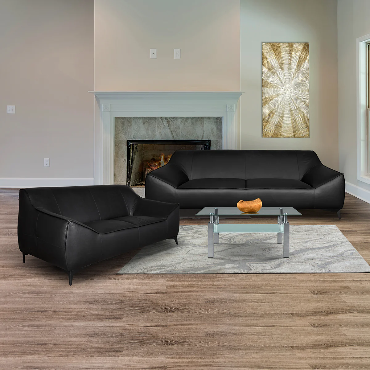 Sala Divine - Sofá y Love Seat en Piel Negra