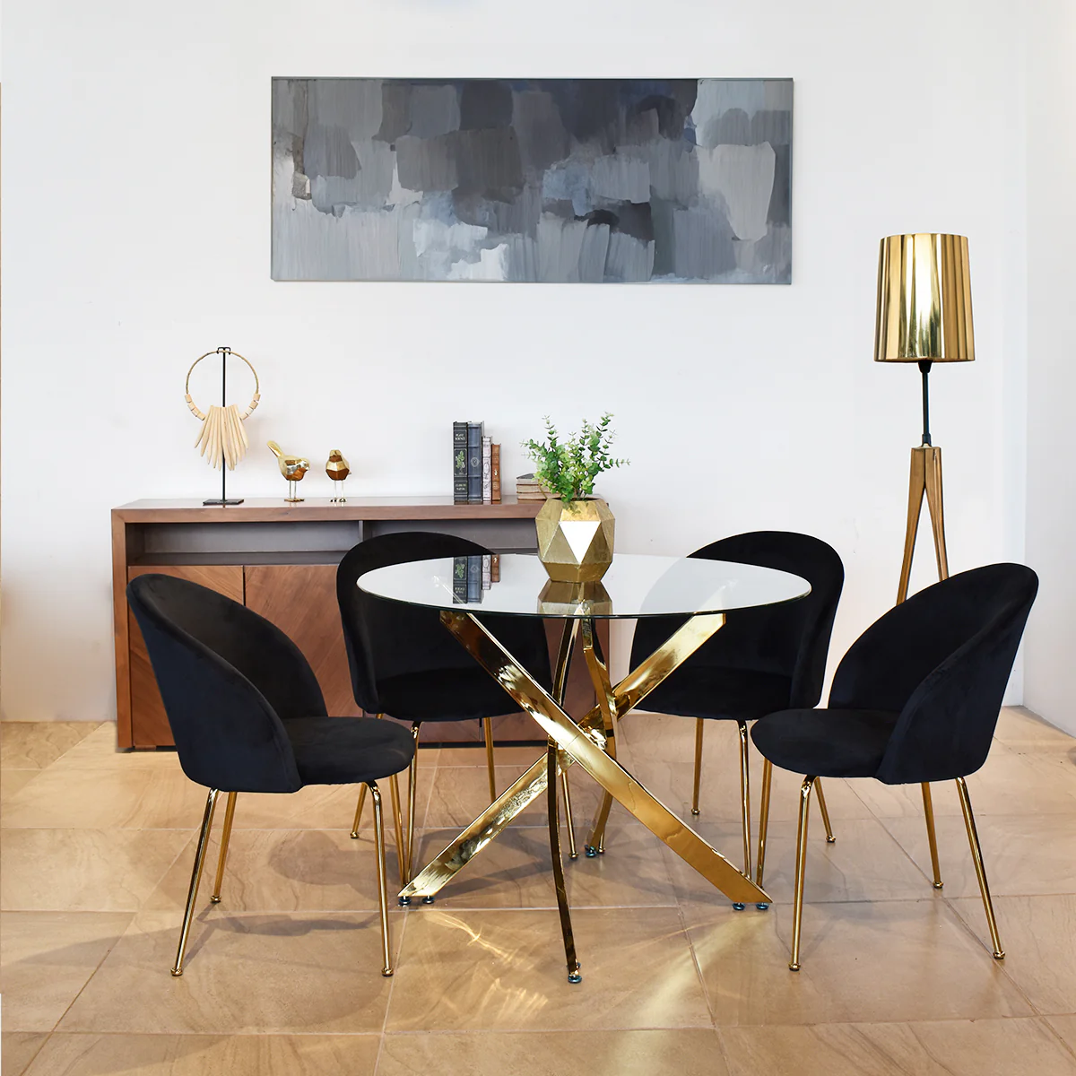 Comedor Denver - 4 Sillas Denver - Terciopelo Negro