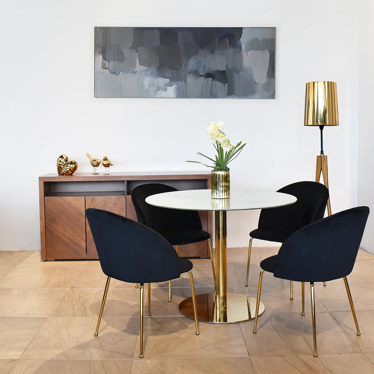 Comedor Marsala - 4 Sillas Denver - Terciopelo Negro