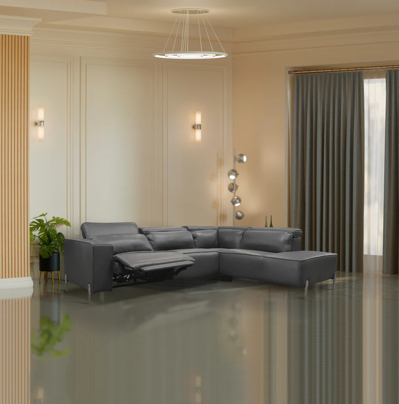 Sala Maxwell Chaise Derecho - Piel Gris Electrica