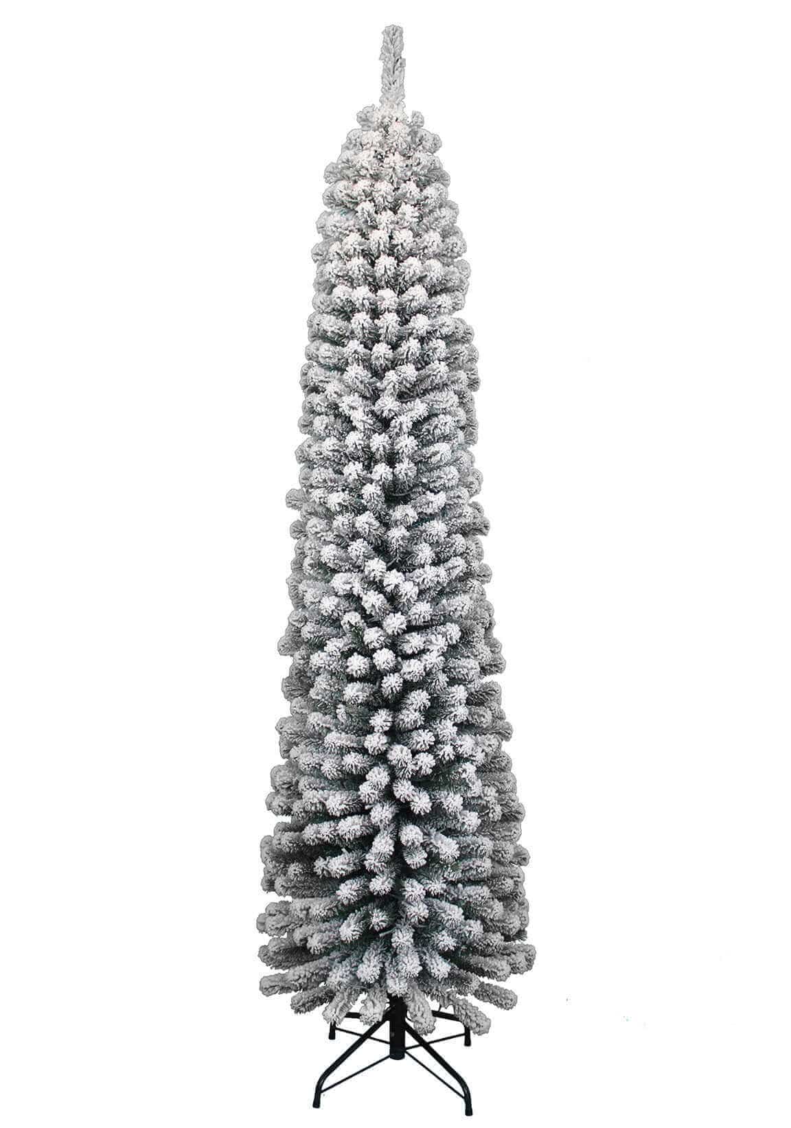 9' Prince Flock® Pencil Artificial Christmas Tree with 600 Warm White LED Lights