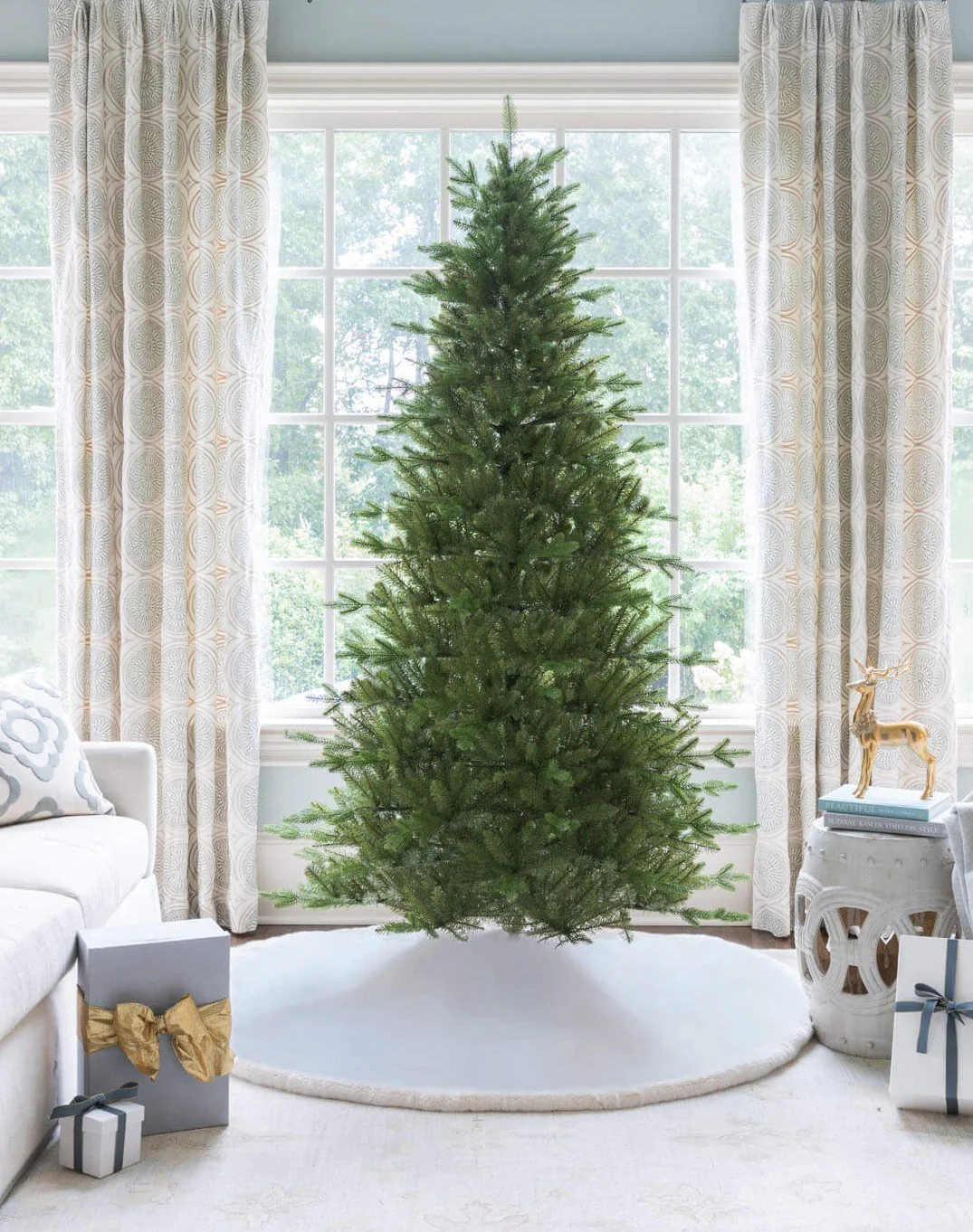 12' Alpine Fir Slim Artificial Christmas Tree 1400 Warm White LED Lights