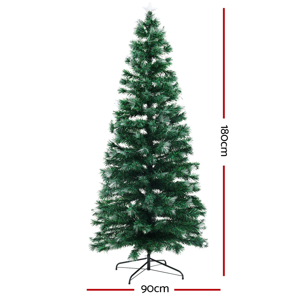 Jingle Jollys Christmas Tree 1.8M 6FT LED Xmas Multi Colour Lights Optic Fibre