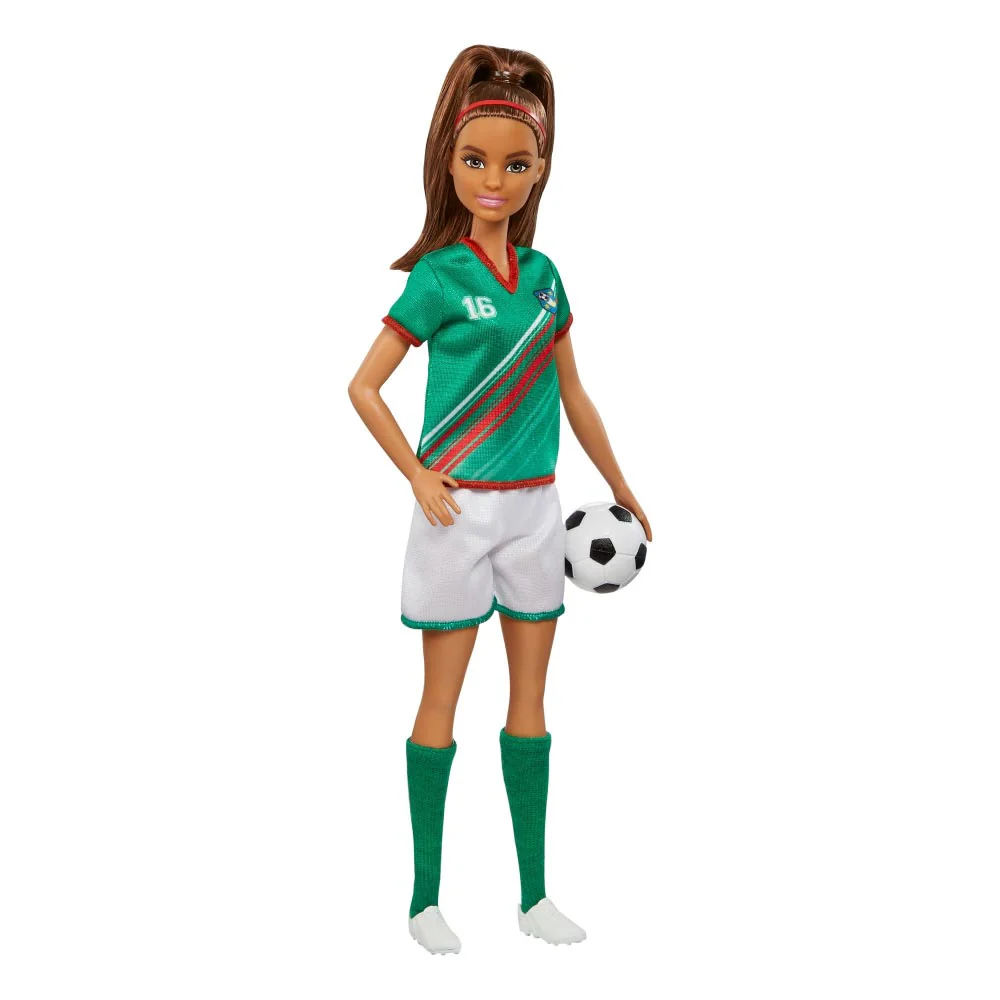 Barbie Profesiones Jugadora de Fútbol Playera Verde HCN18