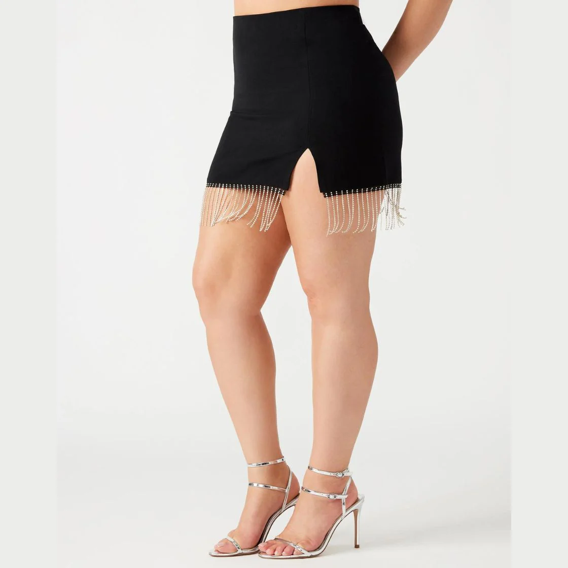 CAM SKIRT WITH FRINGE BLACK
