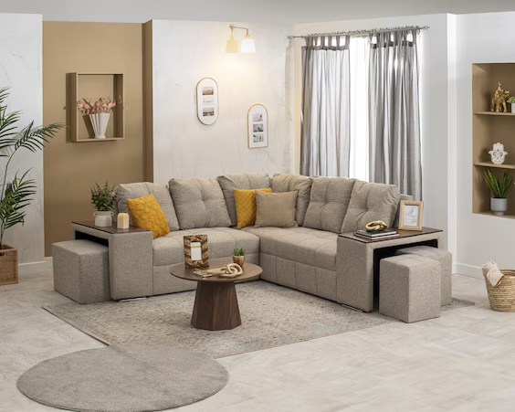 Sala Esquinera Michelle Contemporánea 5 Piezas + Colchón Queen Spring Air Gran Atenas