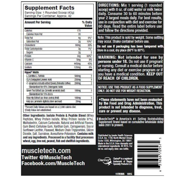 Muscletech Nitro Tech Ripped 4 Lbs