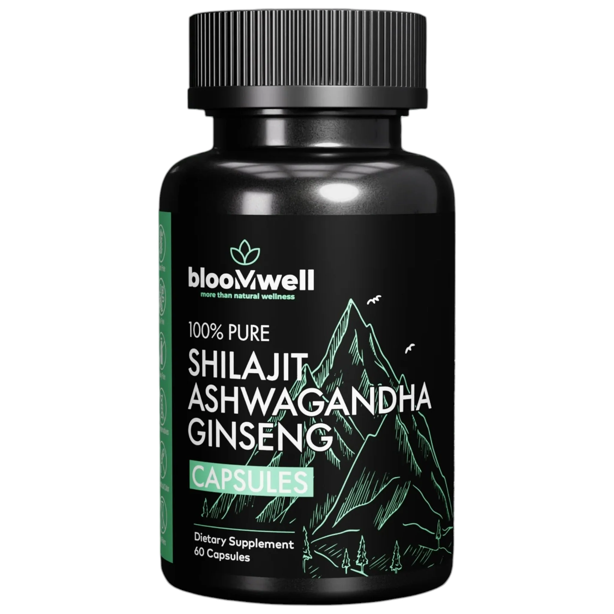 Bloomwell 100% Pure Shilajit, Ashwagandha, Ginseng 60 Capsulas