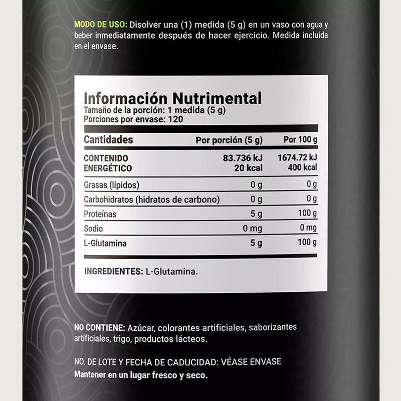 B Life Pure Glutamine 600 Gramos 120 Servicios