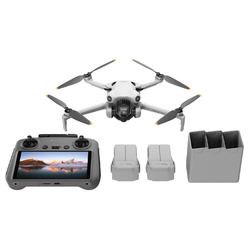 Pack DJI Mini 4 Pro Vuela Más con DJI RC 2 (control remoto con pantalla), drones con camara 4k, menos de 249 g, 34 min de tiempo de vuelo, 2 baterías adicionales