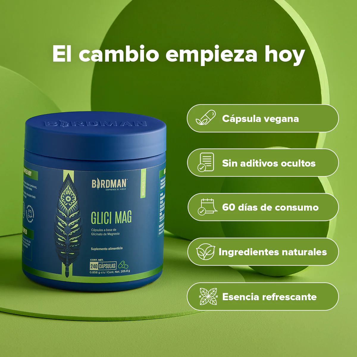 Glicinato de Magnesio - 240  Cápsulas - 60 Porciones