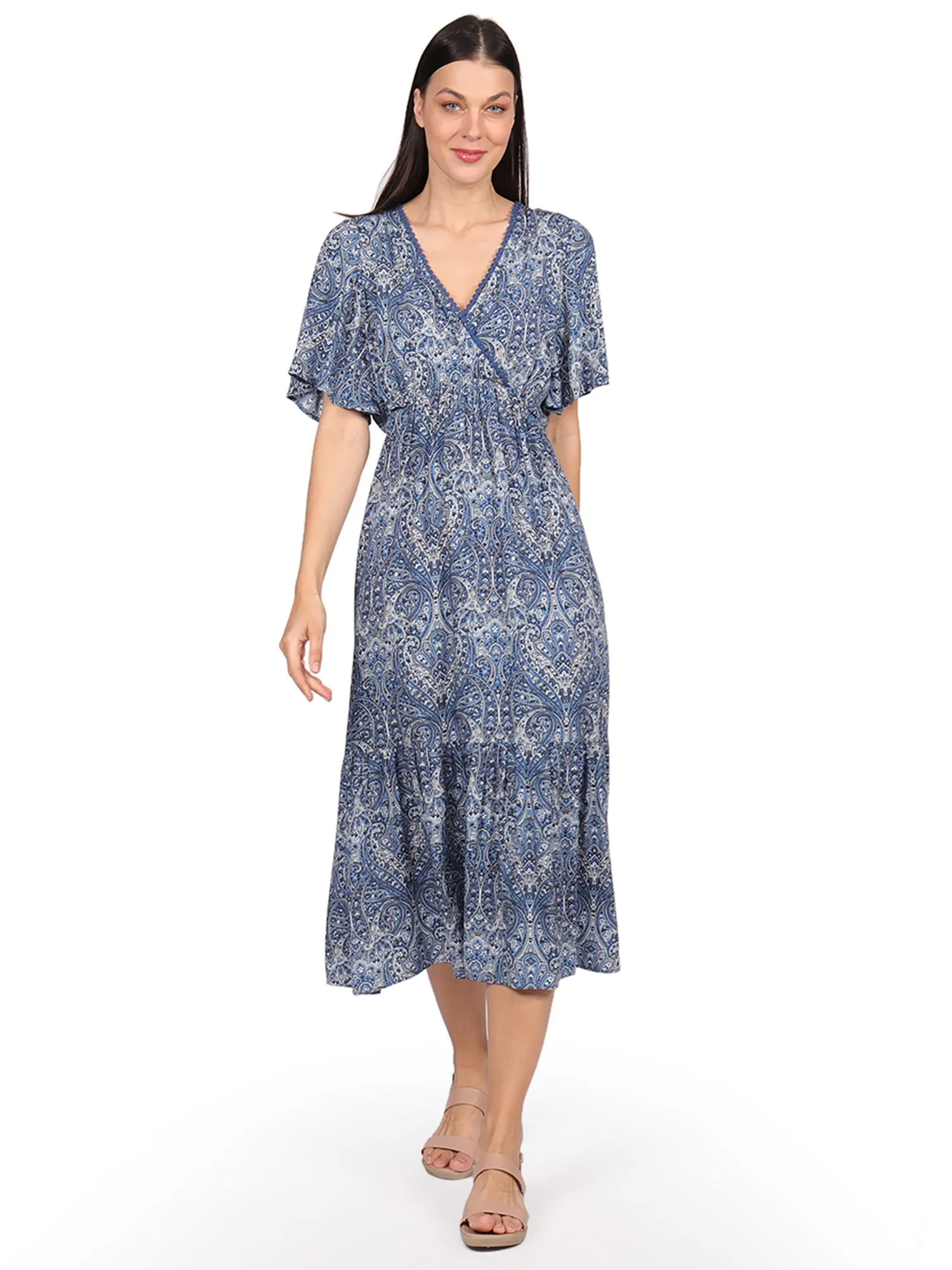 Vestido , Estampado, Manga Olán, Largo