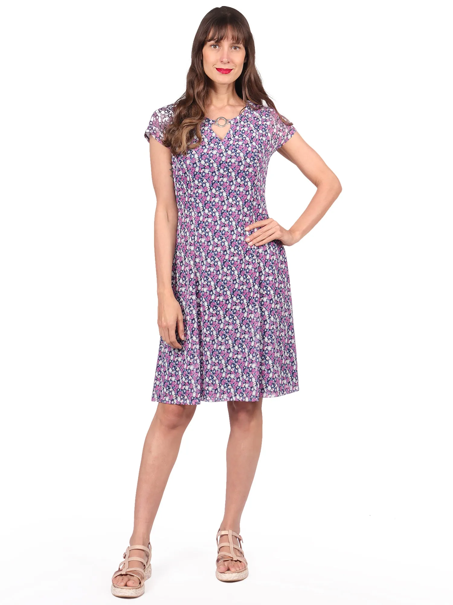 Vestido, Cuello en V, Manga Corta, Estampado