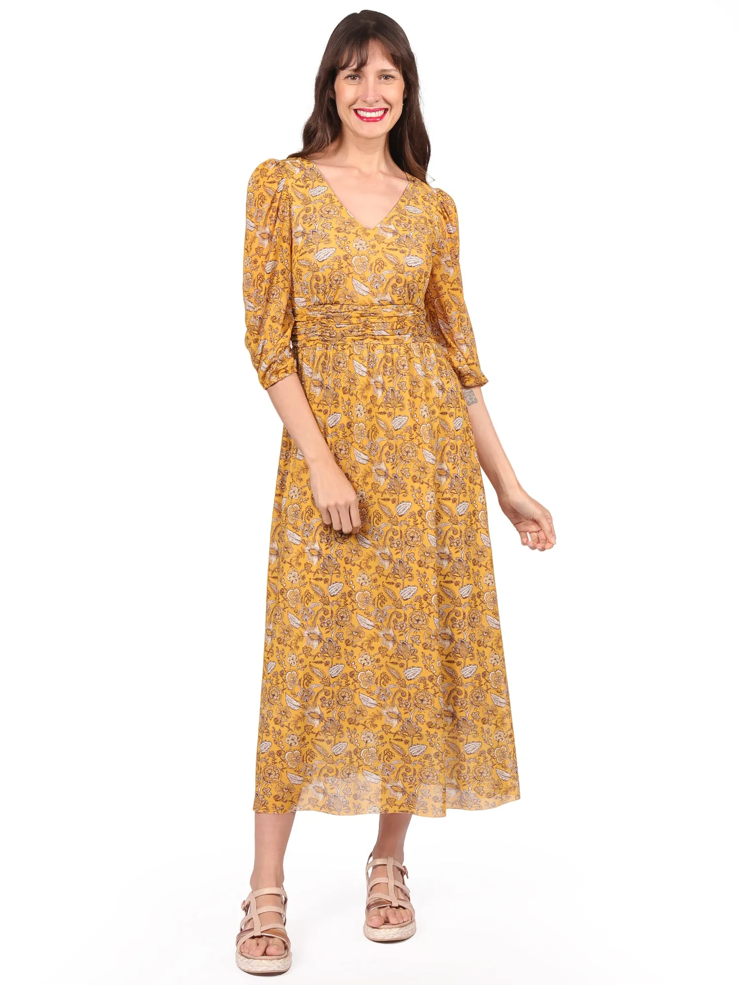 Vestido , Cuello V, Cruzado, Manga 3/4, Estampado