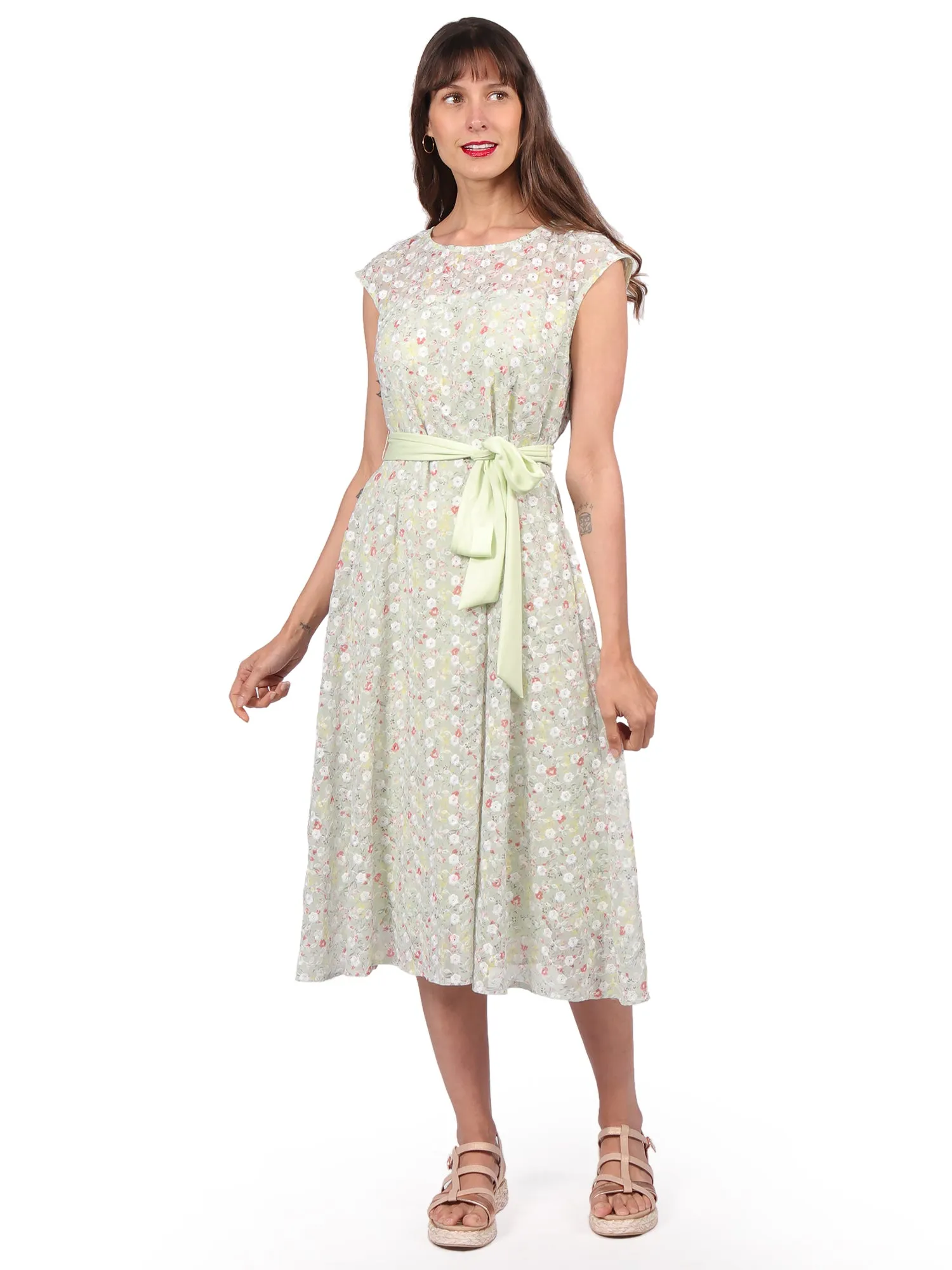Vestido, Cuello  Redondo, Sin Manga , con Amarre,  Estampado