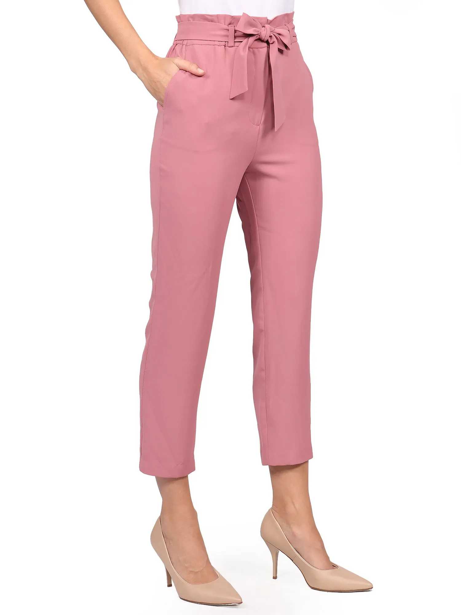 Pantalón Recto, Resorte en Cintura, Con Bolsas, Liso