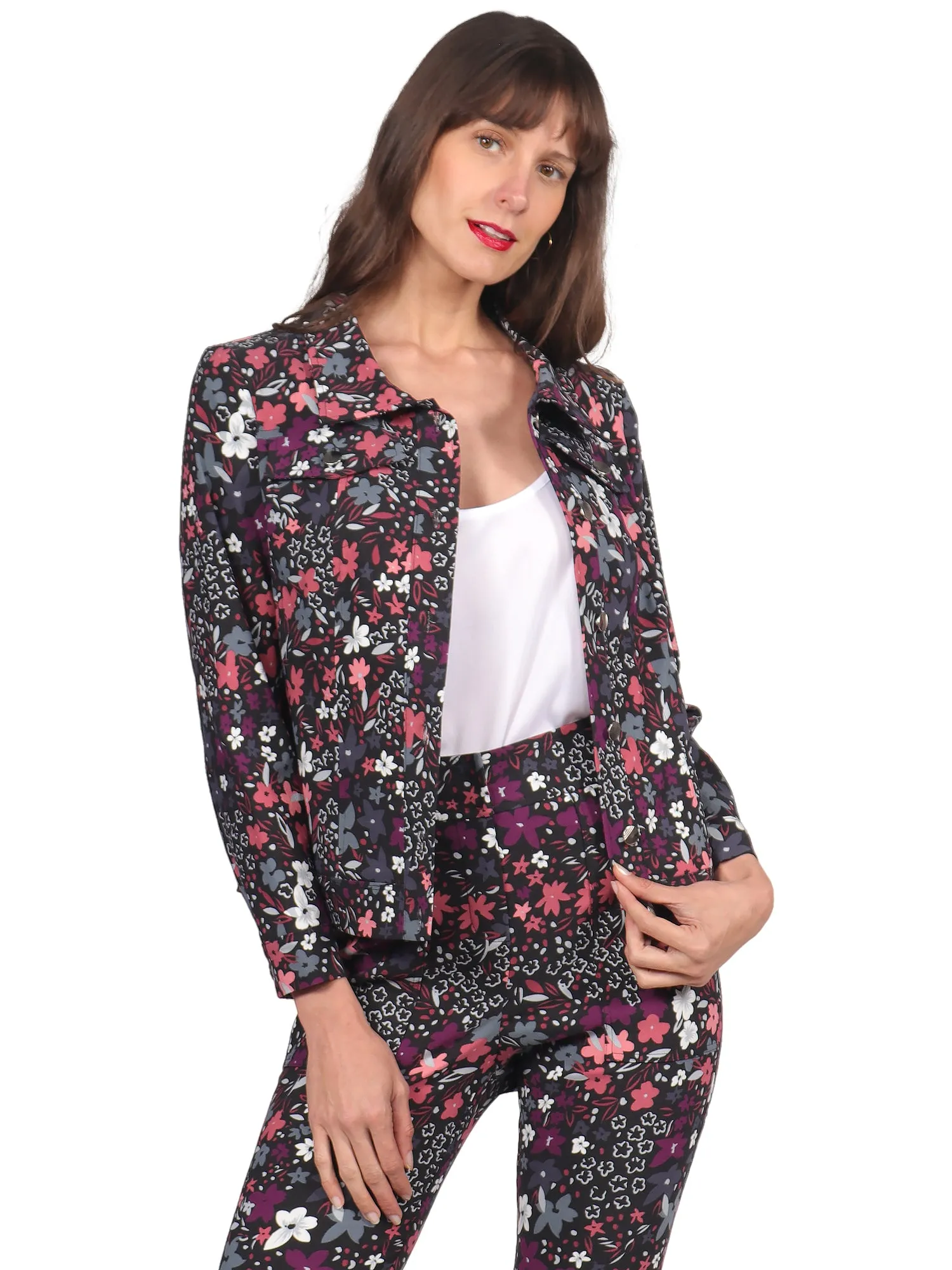 Chaqueta, Blosas al Frente, de Botones, Estampada
