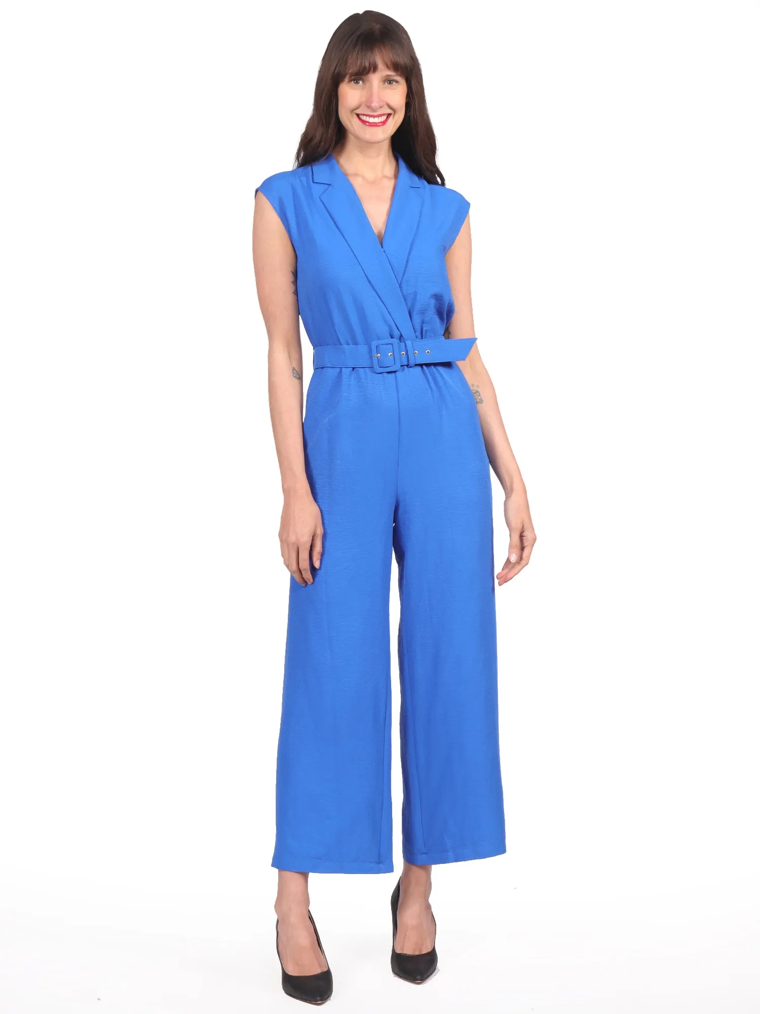 Jumpsuit, Cuello Camisero,  Cinturon, Sin Manga, Liso