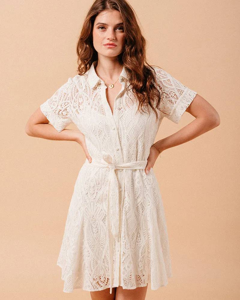 VESTIDO CORTO MOLIERE ENCAJE BLANCO
