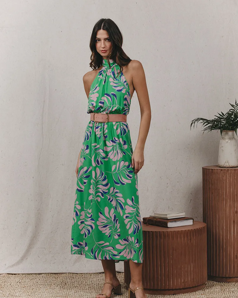 VESTIDO LARGO HALTER KENDALLE VERDE -30%