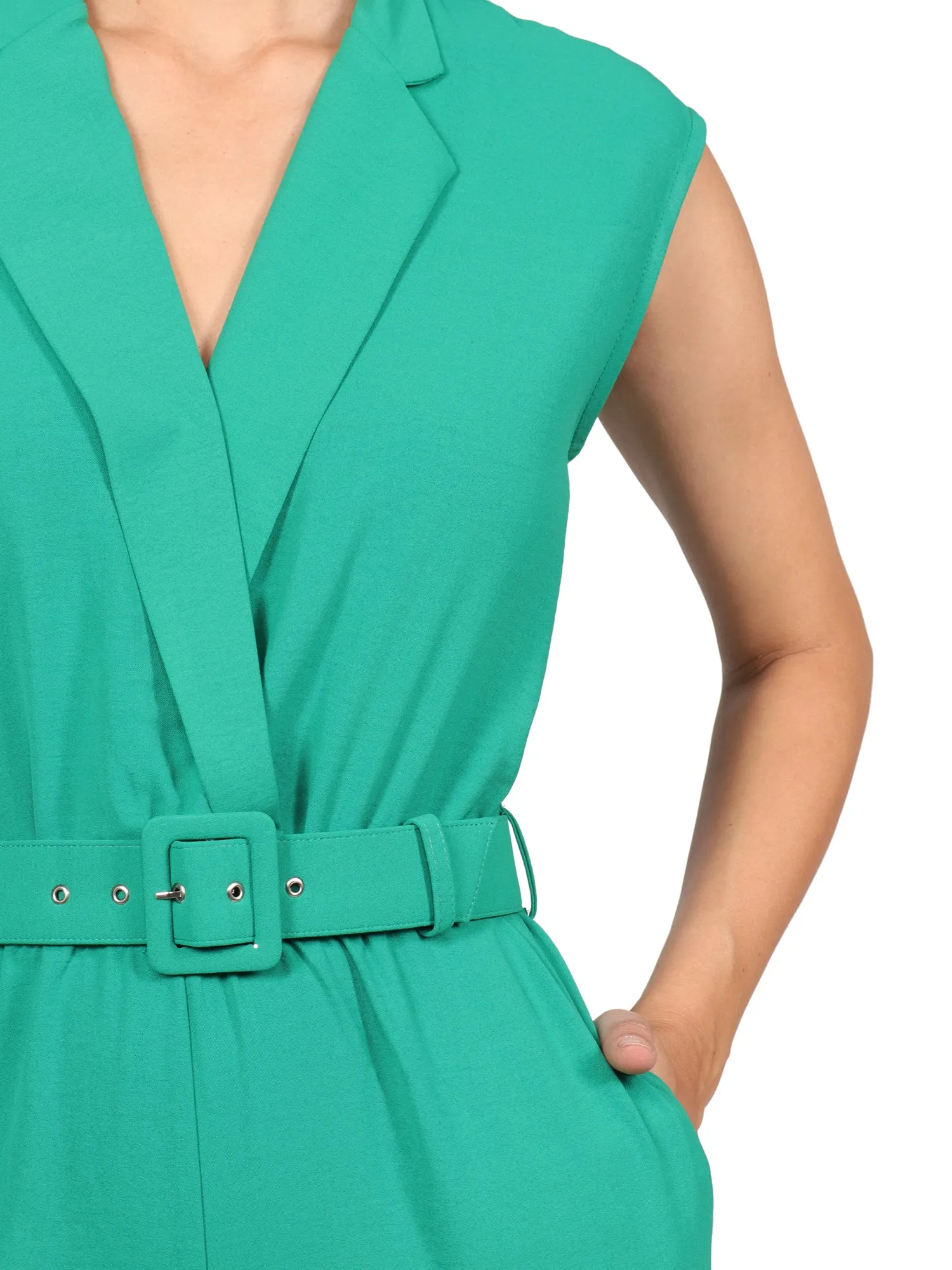 Jumpsuit, Cuello Camisero,  Cinturon, Sin Manga, Liso