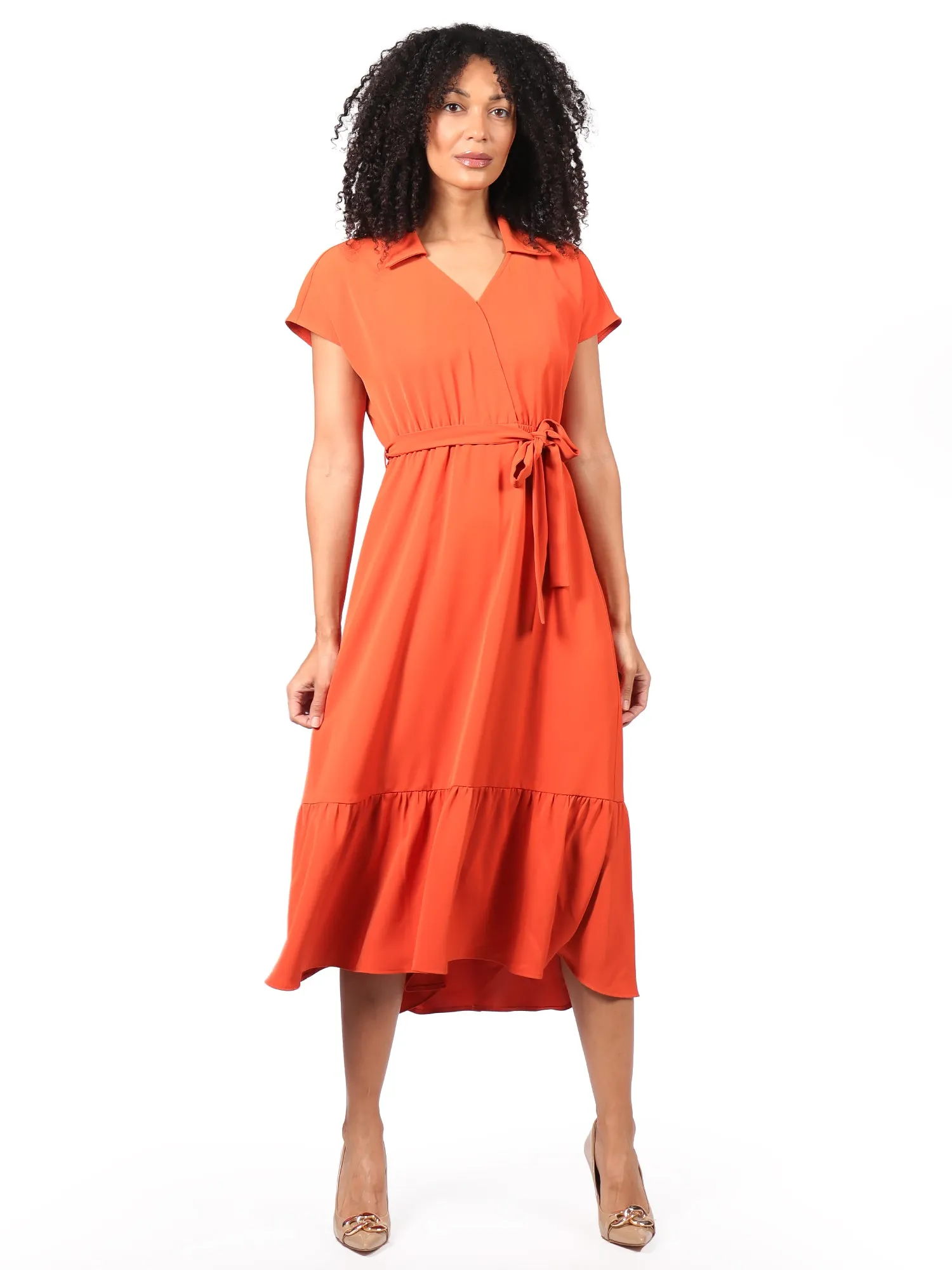 Vestido Largo , Cuello Camisero, Sin Manga, con Amarre,  Liso