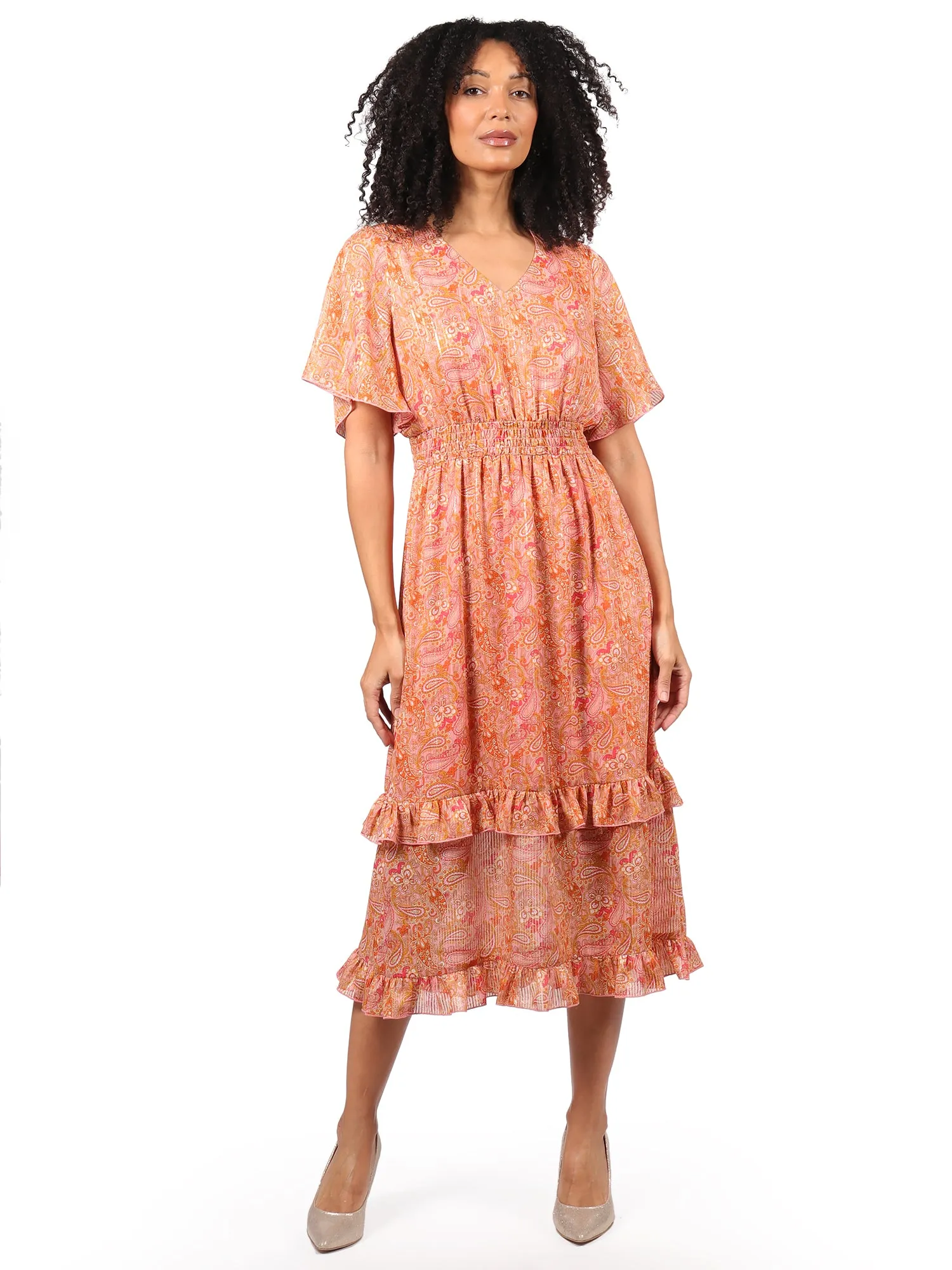 Vestido Largo, Cuello en V, Manga Olán, Estampado