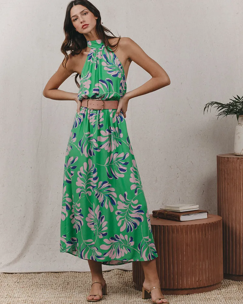 VESTIDO LARGO HALTER KENDALLE VERDE -30%