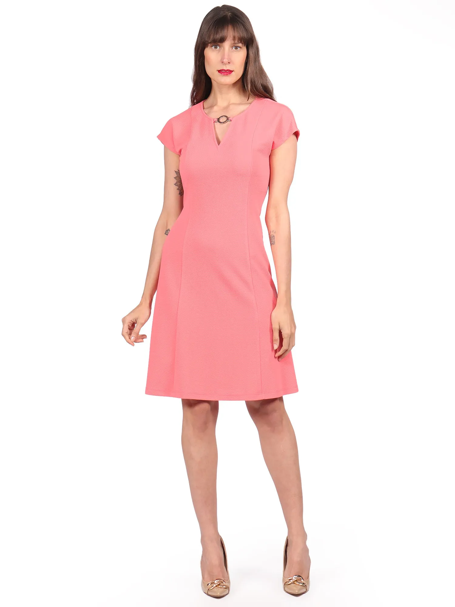Vestido Cuello Redondo, Manga Corta