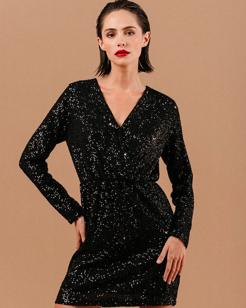 VESTIDO CORTO LOVE GLITTER NEGRO