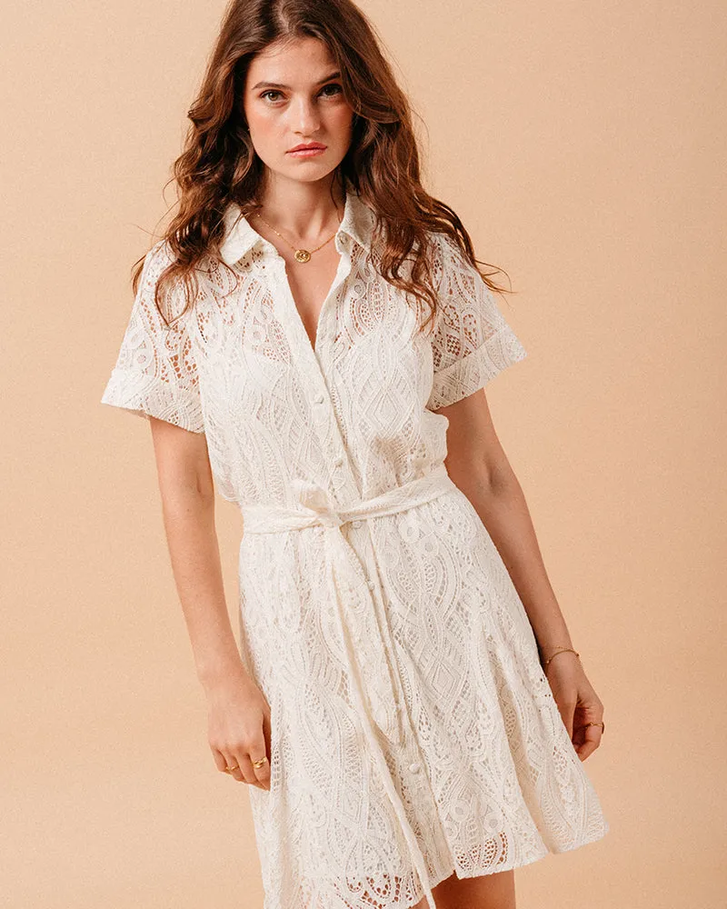 VESTIDO CORTO MOLIERE ENCAJE BLANCO