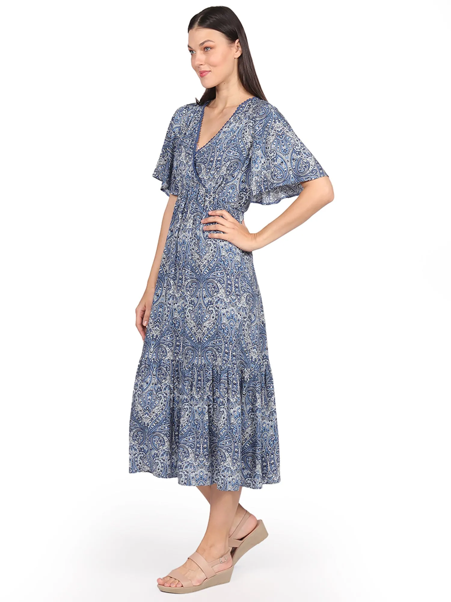 Vestido , Estampado, Manga Olán, Largo
