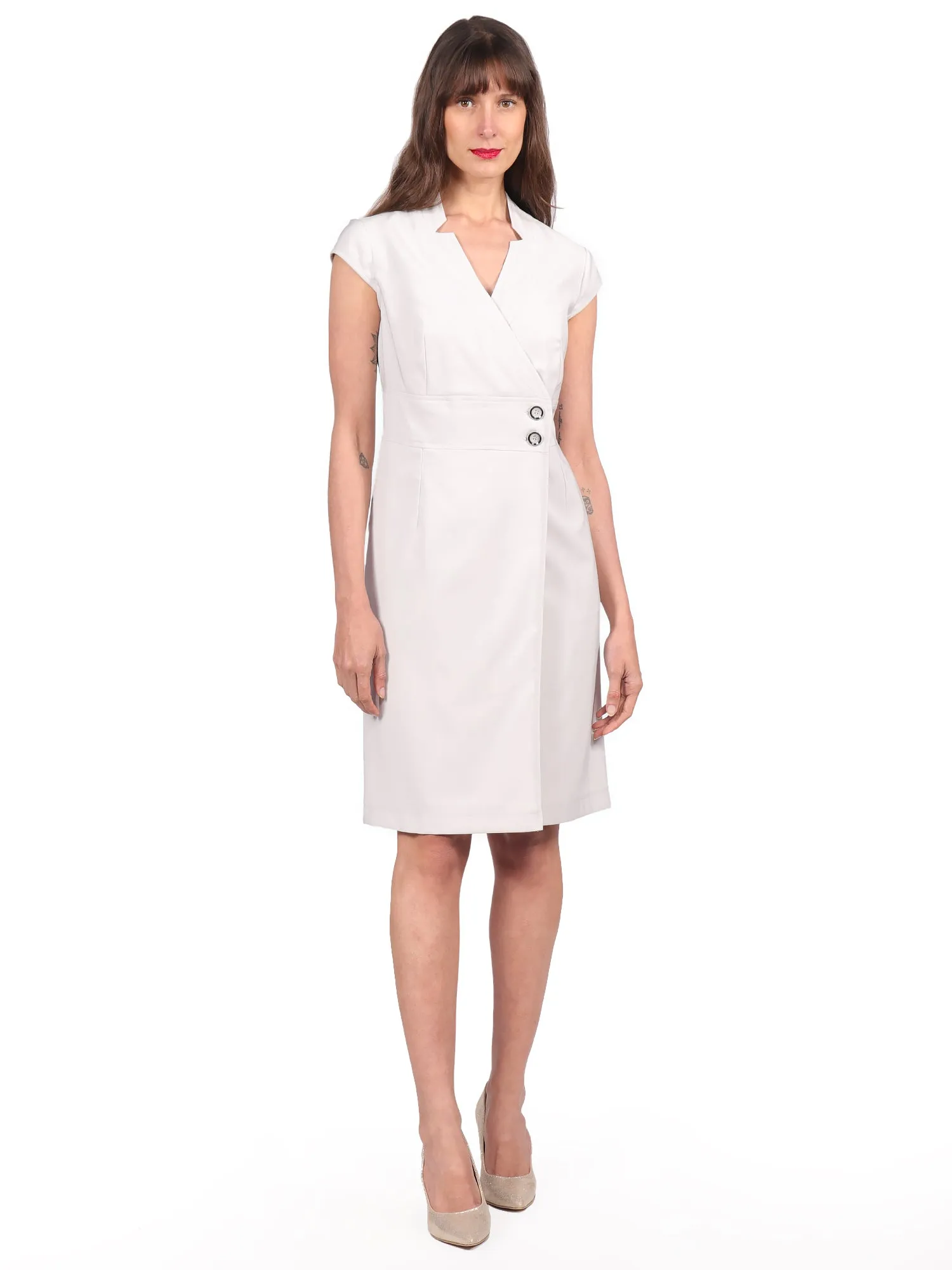 Vestido , Cuello en V, Manga Corta, Liso