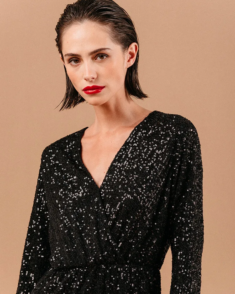 VESTIDO CORTO LOVE GLITTER NEGRO