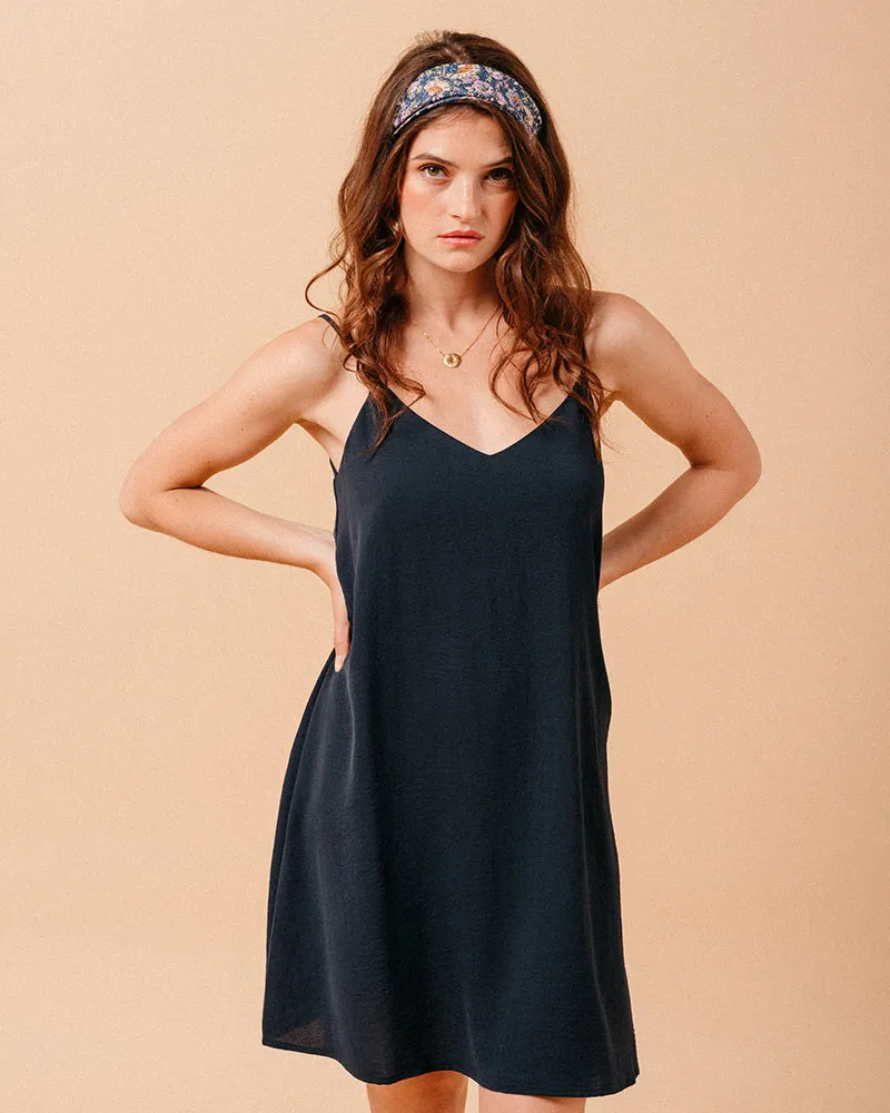 VESTIDO CORTO MINA AZUL MARINO