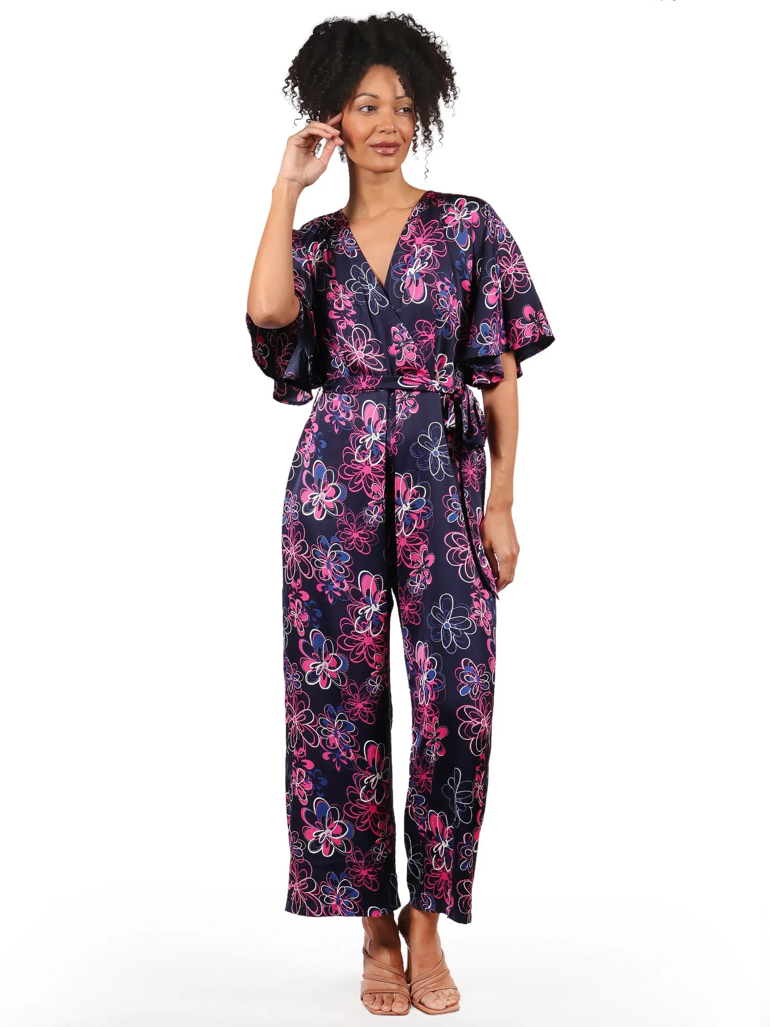 Jumpsuit, Cruzado, Con Amarre, Manga Olán , Estampado