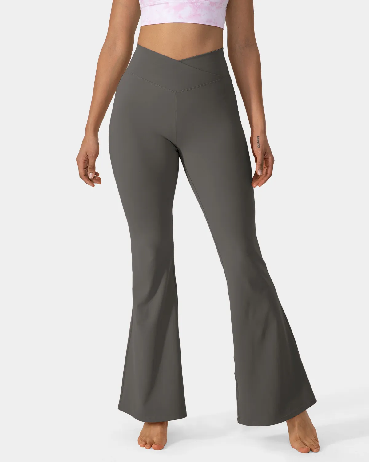 Crossover High Waisted Back Pocket Super Flare Leggings