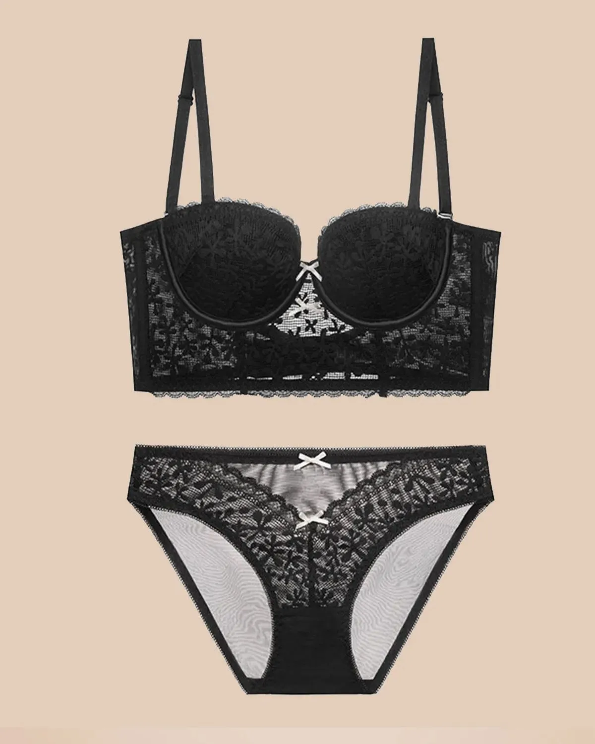 Conjunto de sujetador push up de encaje francés fino