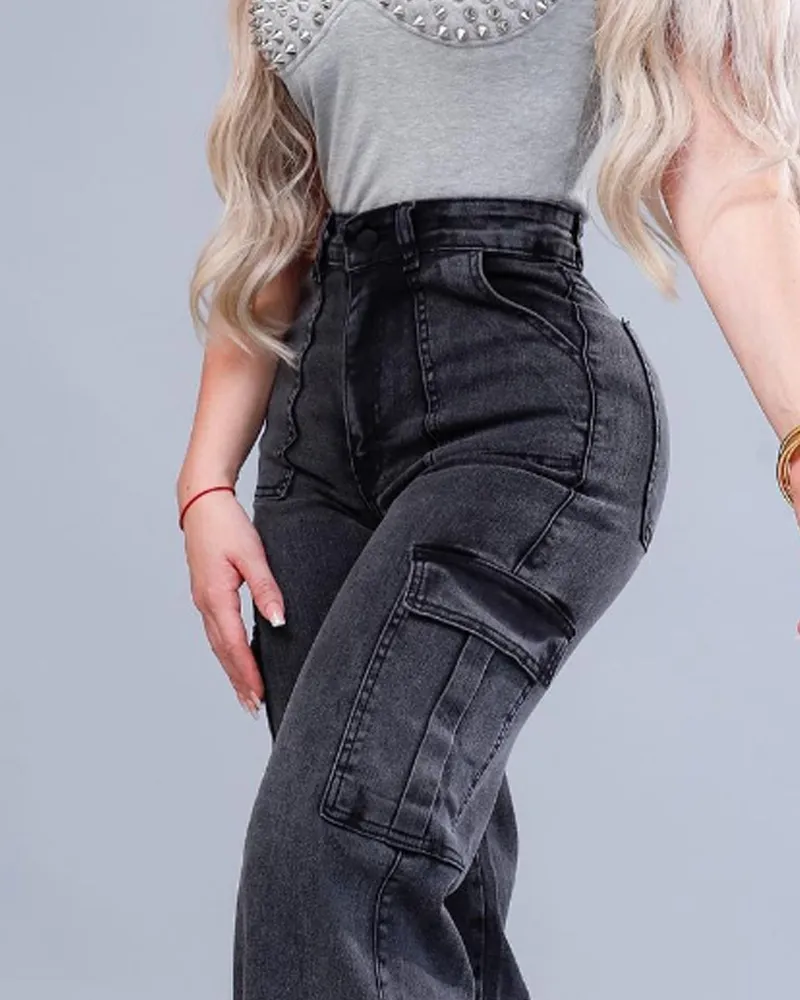 Cargo Style Jeans With Large Pockets (Pre-Sale)