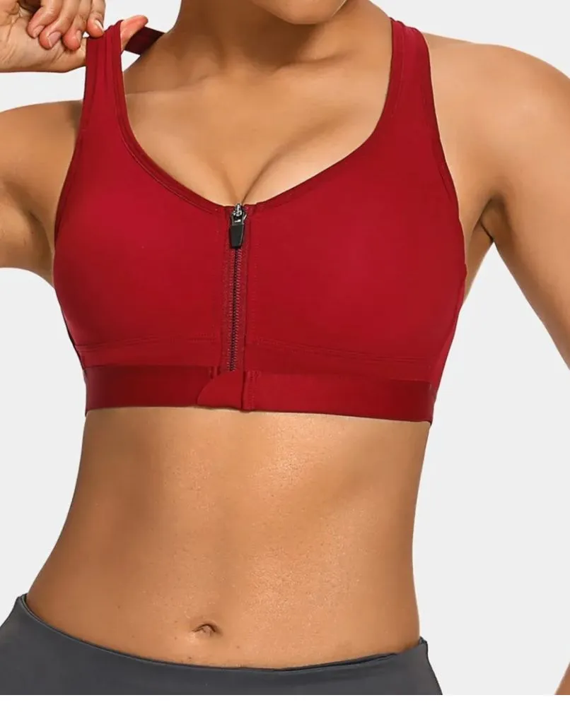 Sujetador deportivo con espalda nadadora y cremallera con relleno y cierre frontal